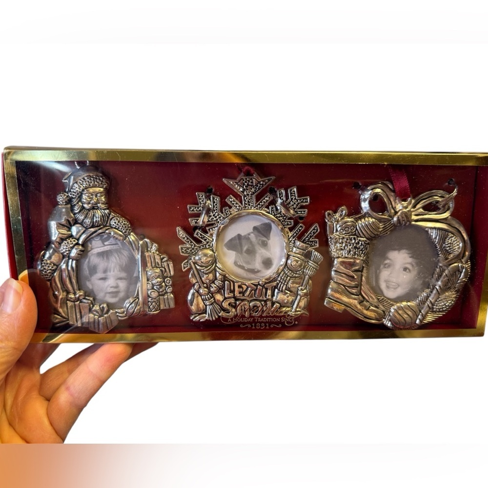 Gorham silver-plated Christmas ornament picture frame set
